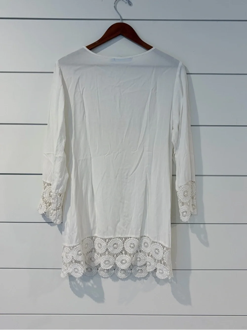 Solitaire Swim Cover Up Boho Chic Coastal Lace L White Resort Coquette Romantic - Picture 6 of 10